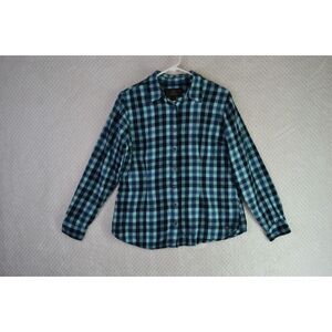 Noble Outfitters Women's Large Blue Plaid Fitted Button Up Flannel Shirt